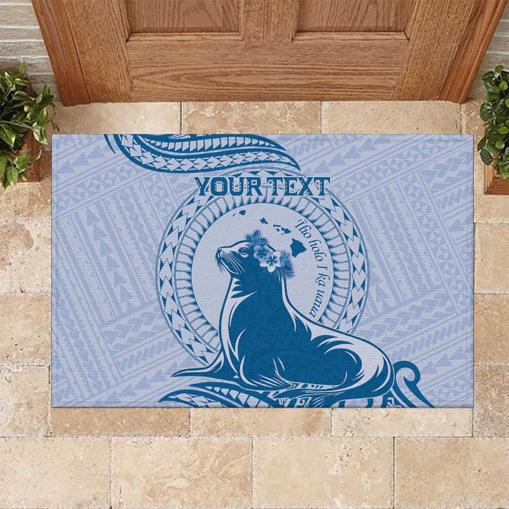 Personalised Hawaii Monk Seal Rubber Doormat Polynesian Tattoo With Tropical Flowers - Blue Pastel LT14 Blue - Polynesian Pride