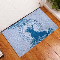 Personalised Hawaii Monk Seal Rubber Doormat Polynesian Tattoo With Tropical Flowers - Blue Pastel LT14 - Polynesian Pride