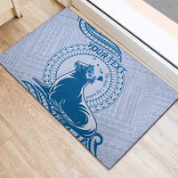 Personalised Hawaii Monk Seal Rubber Doormat Polynesian Tattoo With Tropical Flowers - Blue Pastel LT14 - Polynesian Pride