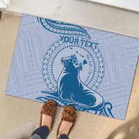 Personalised Hawaii Monk Seal Rubber Doormat Polynesian Tattoo With Tropical Flowers - Blue Pastel LT14 - Polynesian Pride