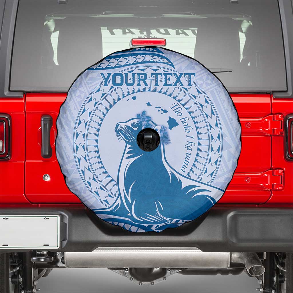 Personalised Hawaii Monk Seal Spare Tire Cover Polynesian Tattoo With Tropical Flowers - Blue Pastel LT14 - Polynesian Pride
