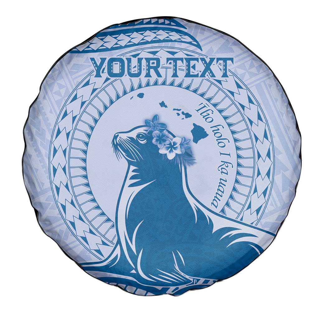 Personalised Hawaii Monk Seal Spare Tire Cover Polynesian Tattoo With Tropical Flowers - Blue Pastel LT14 - Polynesian Pride