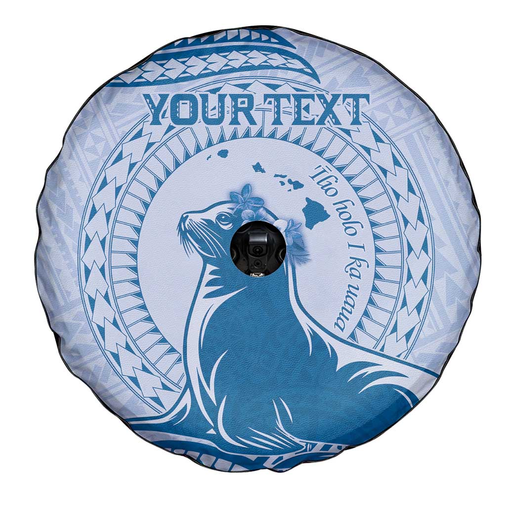 Personalised Hawaii Monk Seal Spare Tire Cover Polynesian Tattoo With Tropical Flowers - Blue Pastel LT14 - Polynesian Pride