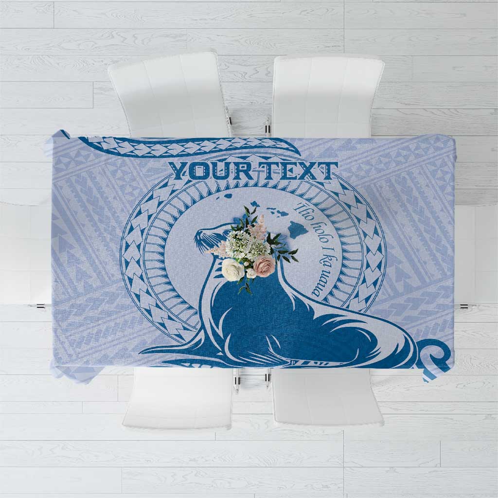 Personalised Hawaii Monk Seal Tablecloth Polynesian Tattoo With Tropical Flowers - Blue Pastel