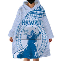 Personalised Hawaii Monk Seal Wearable Blanket Hoodie Polynesian Tattoo With Tropical Flowers - Blue Pastel LT14 - Polynesian Pride
