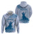 Personalised Hawaii Monk Seal Zip Hoodie Polynesian Tattoo With Tropical Flowers - Blue Pastel