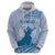 Personalised Hawaii Monk Seal Zip Hoodie Polynesian Tattoo With Tropical Flowers - Blue Pastel
