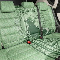Personalised Hawaii Monk Seal Back Car Seat Cover Polynesian Tattoo With Tropical Flowers - Green Pastel