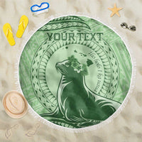 Personalised Hawaii Monk Seal Beach Blanket Polynesian Tattoo With Tropical Flowers - Green Pastel LT14 One Size 150cm Green - Polynesian Pride