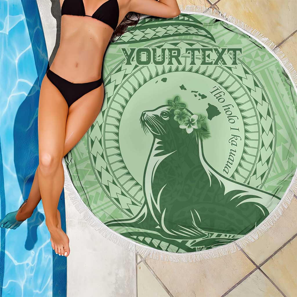 Personalised Hawaii Monk Seal Beach Blanket Polynesian Tattoo With Tropical Flowers - Green Pastel LT14 - Polynesian Pride