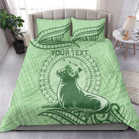 Personalised Hawaii Monk Seal Bedding Set Polynesian Tattoo With Tropical Flowers - Green Pastel LT14 - Polynesian Pride