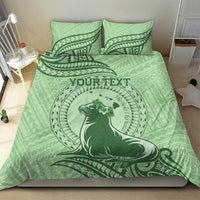 Personalised Hawaii Monk Seal Bedding Set Polynesian Tattoo With Tropical Flowers - Green Pastel LT14 - Polynesian Pride