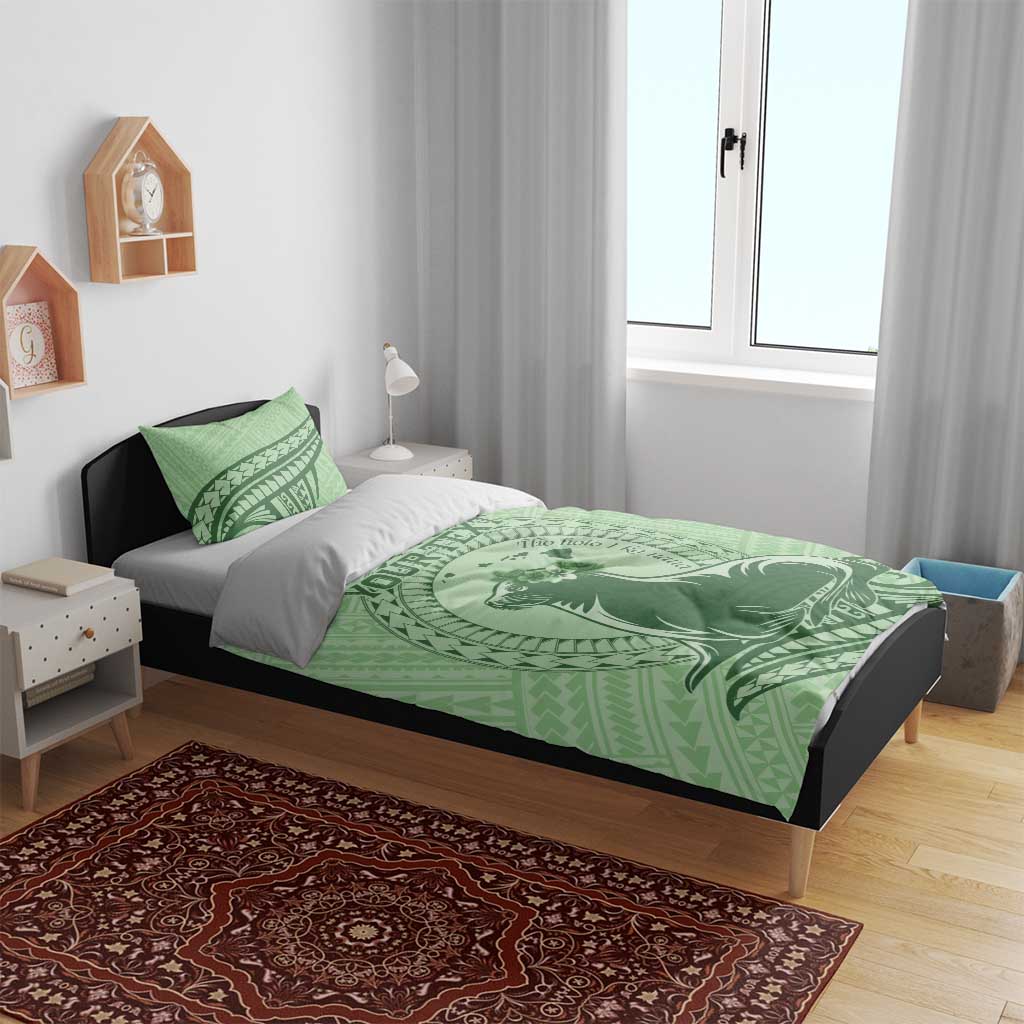 Personalised Hawaii Monk Seal Bedding Set Polynesian Tattoo With Tropical Flowers - Green Pastel LT14 - Polynesian Pride