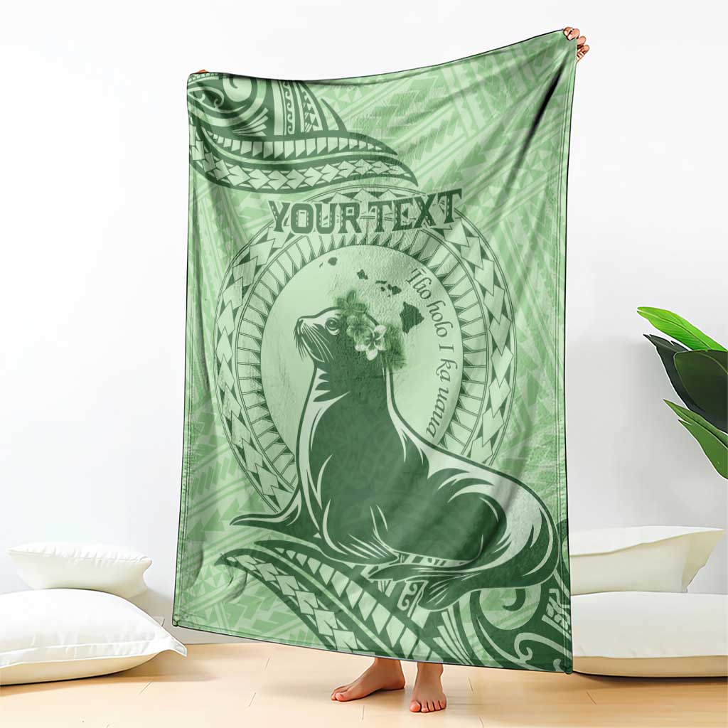 Personalised Hawaii Monk Seal Blanket Polynesian Tattoo With Tropical Flowers - Green Pastel LT14 - Polynesian Pride