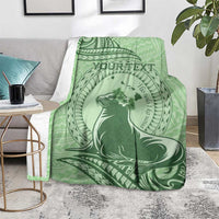 Personalised Hawaii Monk Seal Blanket Polynesian Tattoo With Tropical Flowers - Green Pastel LT14 - Polynesian Pride