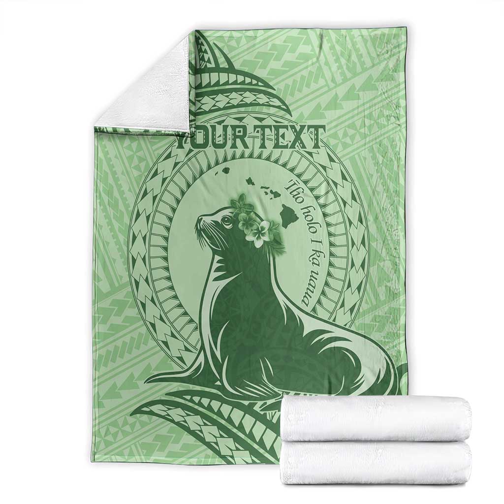 Personalised Hawaii Monk Seal Blanket Polynesian Tattoo With Tropical Flowers - Green Pastel LT14 - Polynesian Pride