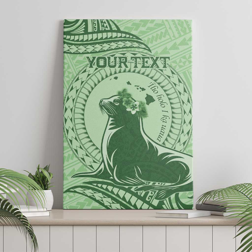 Personalised Hawaii Monk Seal Canvas Wall Art Polynesian Tattoo With Tropical Flowers - Green Pastel LT14 - Polynesian Pride