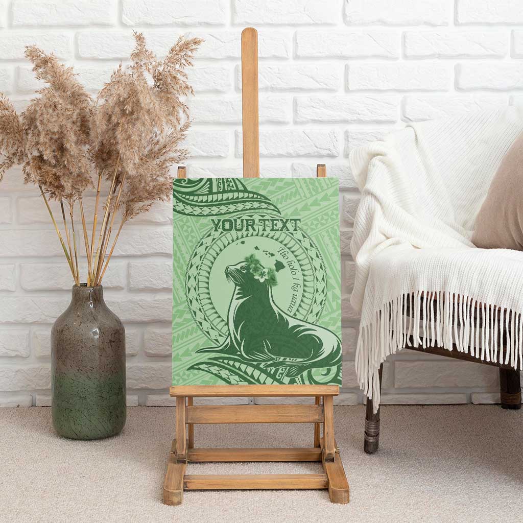Personalised Hawaii Monk Seal Canvas Wall Art Polynesian Tattoo With Tropical Flowers - Green Pastel LT14 - Polynesian Pride