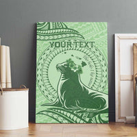 Personalised Hawaii Monk Seal Canvas Wall Art Polynesian Tattoo With Tropical Flowers - Green Pastel LT14 - Polynesian Pride