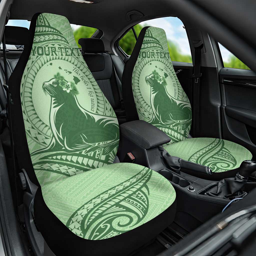 Personalised Hawaii Monk Seal Car Seat Cover Polynesian Tattoo With Tropical Flowers - Green Pastel