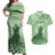 Personalised Hawaii Monk Seal Couples Matching Off Shoulder Maxi Dress and Hawaiian Shirt Polynesian Tattoo With Tropical Flowers - Green Pastel