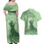 Personalised Hawaii Monk Seal Couples Matching Off Shoulder Maxi Dress and Hawaiian Shirt Polynesian Tattoo With Tropical Flowers - Green Pastel