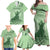Personalised Hawaii Monk Seal Family Matching Off Shoulder Maxi Dress and Hawaiian Shirt Polynesian Tattoo With Tropical Flowers - Green Pastel