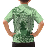 Personalised Hawaii Monk Seal Family Matching Off Shoulder Short Dress and Hawaiian Shirt Polynesian Tattoo With Tropical Flowers - Green Pastel LT14 - Polynesian Pride