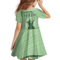 Personalised Hawaii Monk Seal Family Matching Off Shoulder Short Dress and Hawaiian Shirt Polynesian Tattoo With Tropical Flowers - Green Pastel LT14 - Polynesian Pride