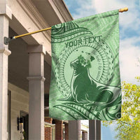 Personalised Hawaii Monk Seal Garden Flag Polynesian Tattoo With Tropical Flowers - Green Pastel LT14 House Flag Green - Polynesian Pride
