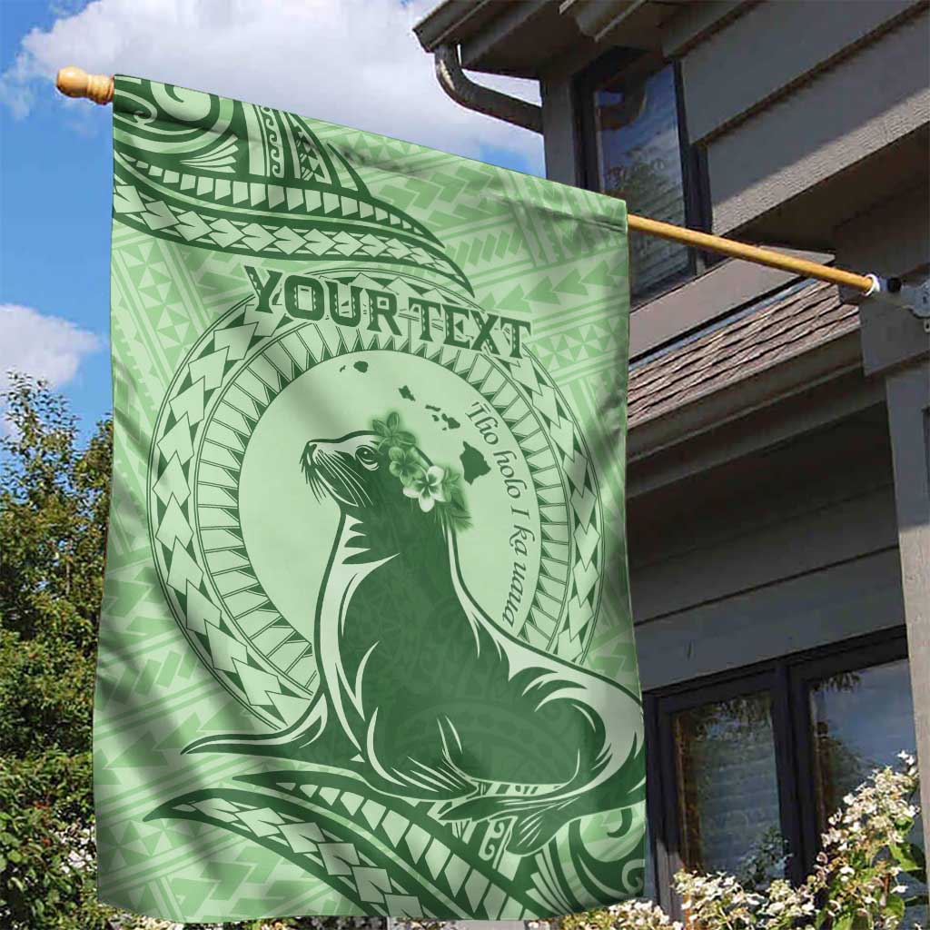 Personalised Hawaii Monk Seal Garden Flag Polynesian Tattoo With Tropical Flowers - Green Pastel LT14 - Polynesian Pride