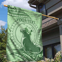 Personalised Hawaii Monk Seal Garden Flag Polynesian Tattoo With Tropical Flowers - Green Pastel LT14 - Polynesian Pride