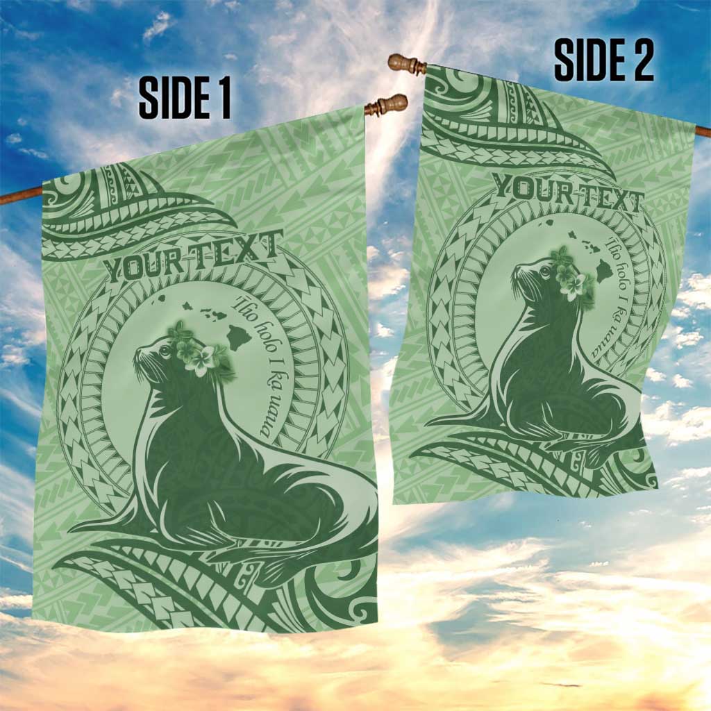 Personalised Hawaii Monk Seal Garden Flag Polynesian Tattoo With Tropical Flowers - Green Pastel LT14 - Polynesian Pride