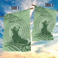Personalised Hawaii Monk Seal Garden Flag Polynesian Tattoo With Tropical Flowers - Green Pastel LT14 - Polynesian Pride