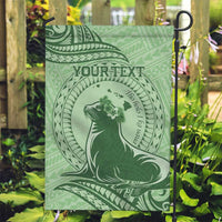 Personalised Hawaii Monk Seal Garden Flag Polynesian Tattoo With Tropical Flowers - Green Pastel LT14 Garden Flag Green - Polynesian Pride