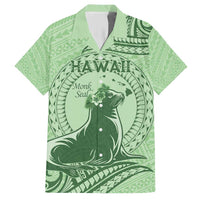 Personalised Hawaii Monk Seal Hawaiian Shirt Polynesian Tattoo With Tropical Flowers - Green Pastel LT14 Green - Polynesian Pride