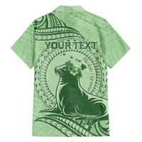 Personalised Hawaii Monk Seal Hawaiian Shirt Polynesian Tattoo With Tropical Flowers - Green Pastel LT14 - Polynesian Pride