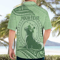 Personalised Hawaii Monk Seal Hawaiian Shirt Polynesian Tattoo With Tropical Flowers - Green Pastel LT14 - Polynesian Pride
