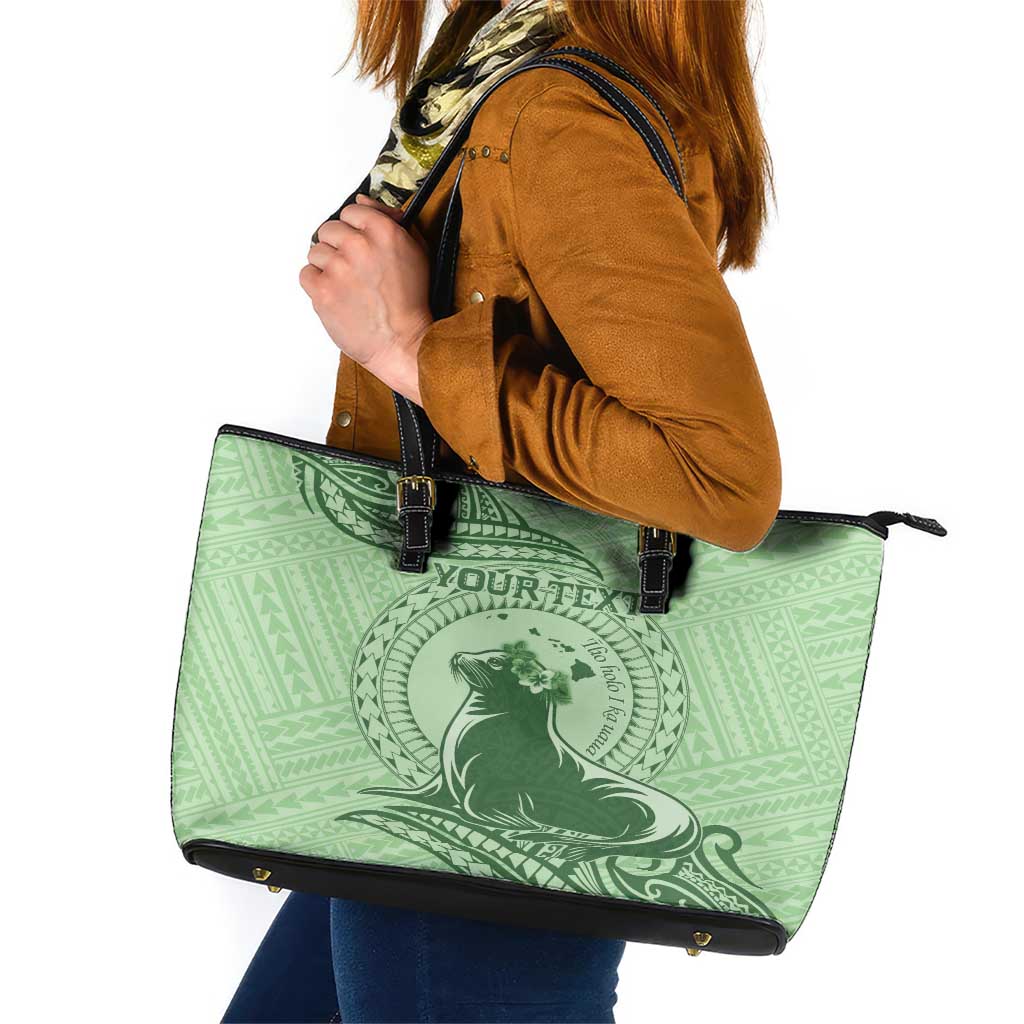 Personalised Hawaii Monk Seal Leather Tote Bag Polynesian Tattoo With Tropical Flowers - Green Pastel LT14 Green - Polynesian Pride