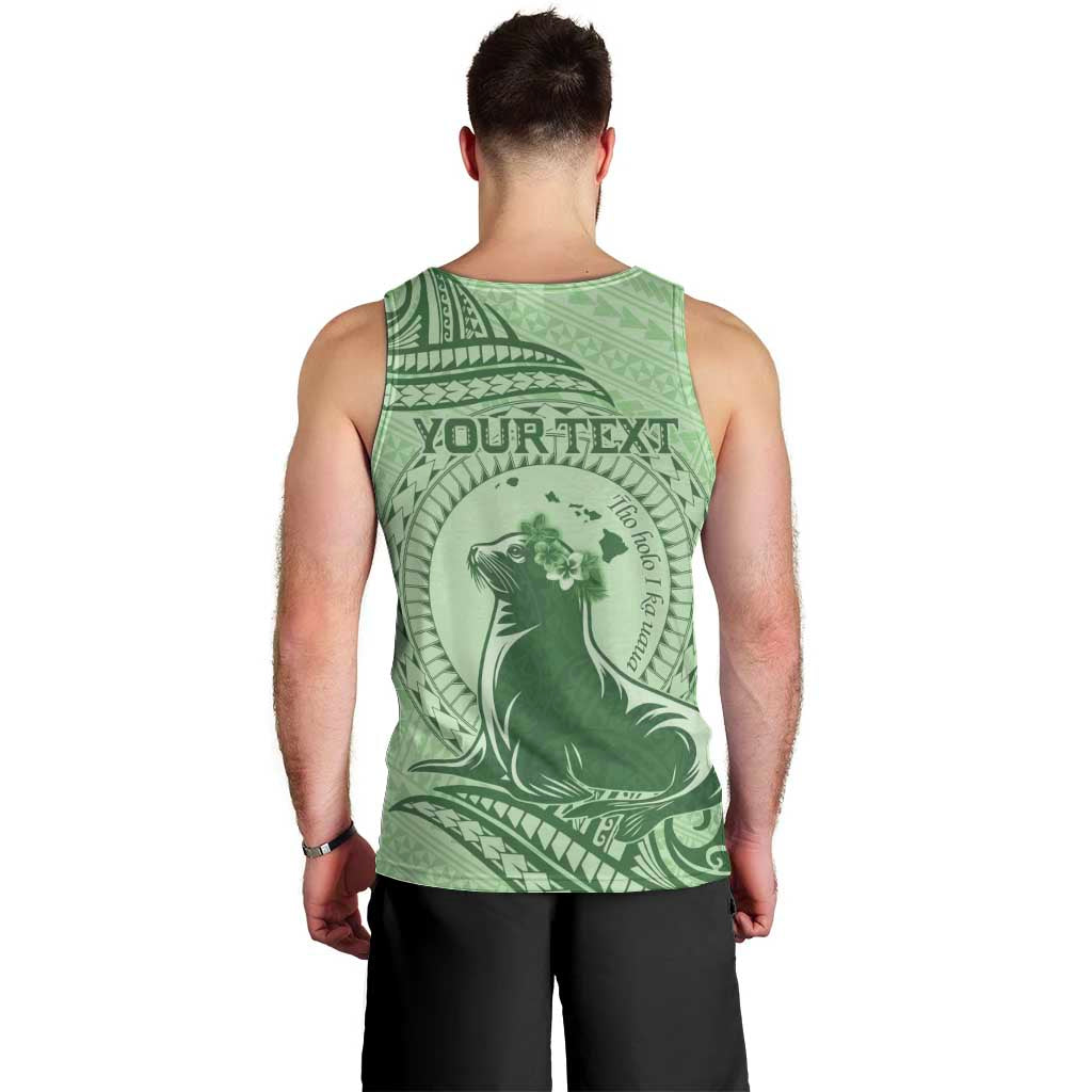 Personalised Hawaii Monk Seal Men Tank Top Polynesian Tattoo With Tropical Flowers - Green Pastel LT14 - Polynesian Pride