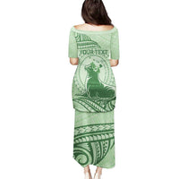 Personalised Hawaii Monk Seal Puletasi Polynesian Tattoo With Tropical Flowers - Green Pastel LT14 - Polynesian Pride