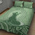 Personalised Hawaii Monk Seal Quilt Bed Set Polynesian Tattoo With Tropical Flowers - Green Pastel