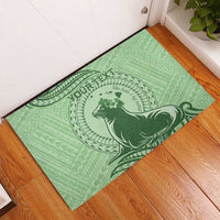 Personalised Hawaii Monk Seal Rubber Doormat Polynesian Tattoo With Tropical Flowers - Green Pastel LT14 - Polynesian Pride