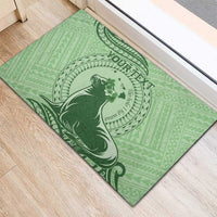 Personalised Hawaii Monk Seal Rubber Doormat Polynesian Tattoo With Tropical Flowers - Green Pastel LT14 - Polynesian Pride