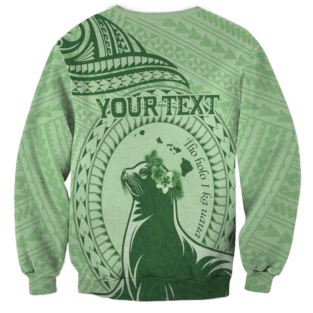 Personalised Hawaii Monk Seal Sweatshirt Polynesian Tattoo With Tropical Flowers - Green Pastel LT14 - Polynesian Pride