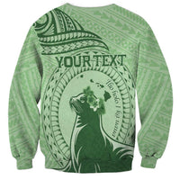 Personalised Hawaii Monk Seal Sweatshirt Polynesian Tattoo With Tropical Flowers - Green Pastel LT14 - Polynesian Pride