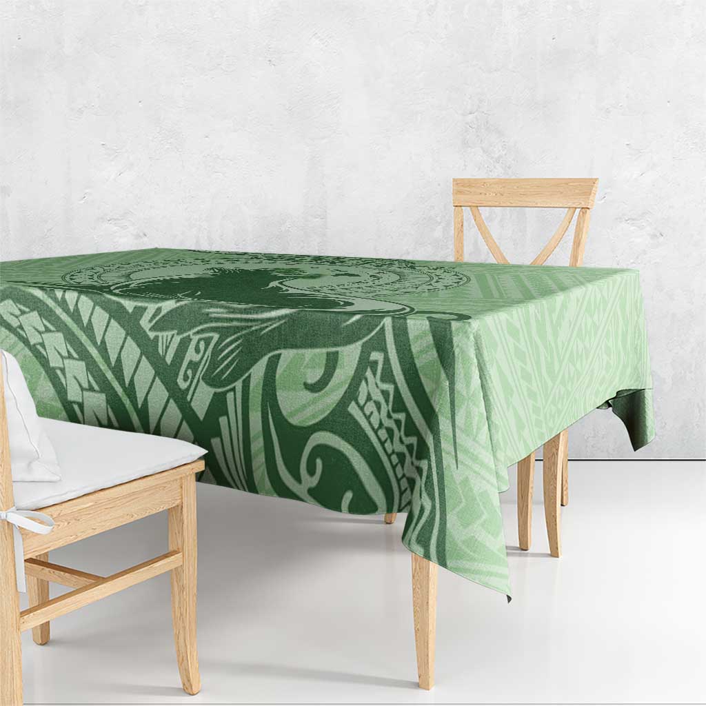 Personalised Hawaii Monk Seal Tablecloth Polynesian Tattoo With Tropical Flowers - Green Pastel LT14 - Polynesian Pride