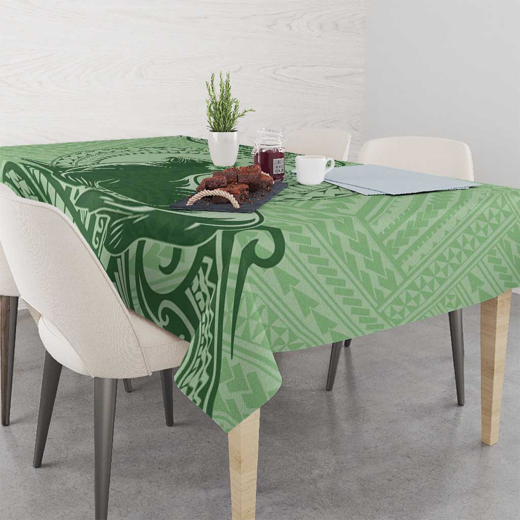 Personalised Hawaii Monk Seal Tablecloth Polynesian Tattoo With Tropical Flowers - Green Pastel LT14 - Polynesian Pride