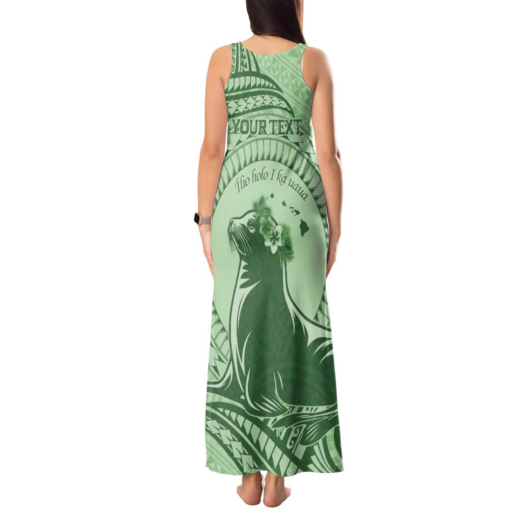 Personalised Hawaii Monk Seal Tank Maxi Dress Polynesian Tattoo With Tropical Flowers - Green Pastel LT14 - Polynesian Pride