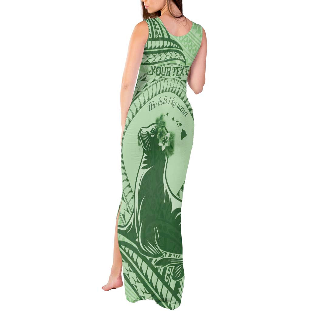 Personalised Hawaii Monk Seal Tank Maxi Dress Polynesian Tattoo With Tropical Flowers - Green Pastel LT14 - Polynesian Pride